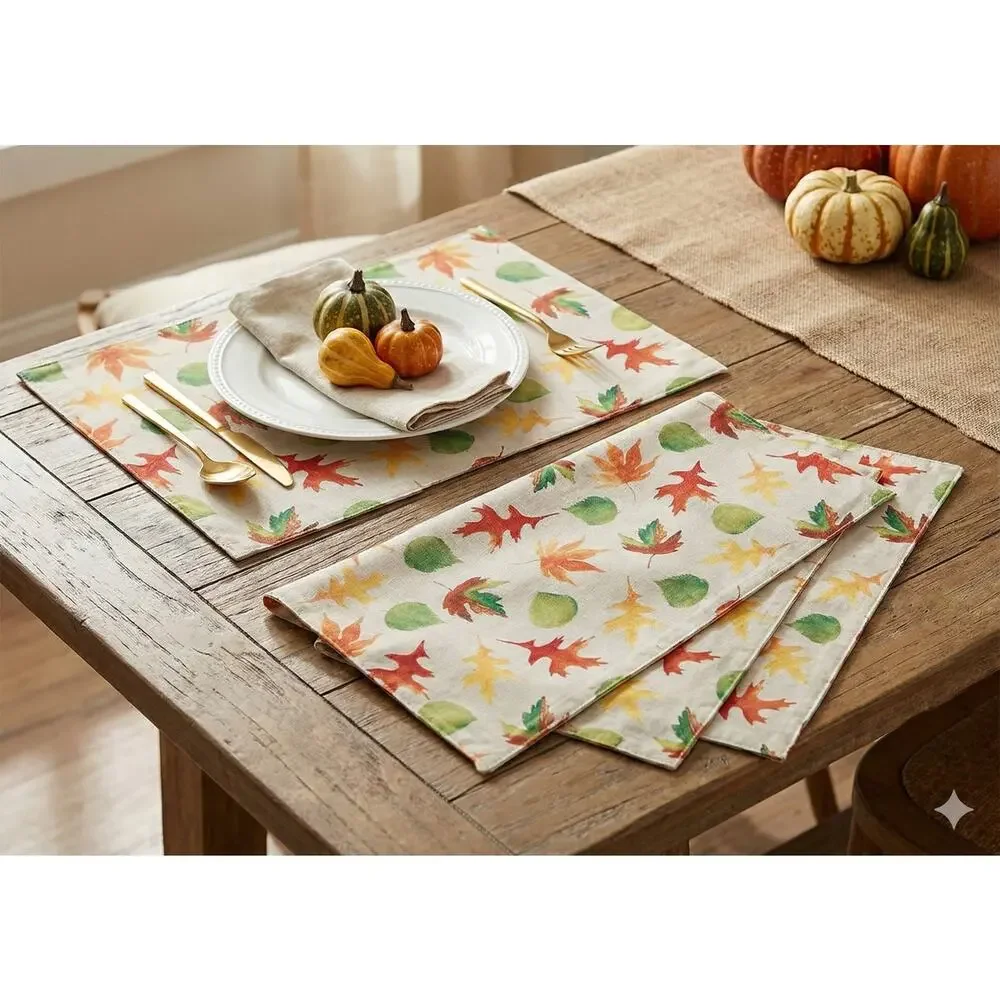 Lot of 4 Fall Leaves Rectangle Fabric Placemats NWT 12
